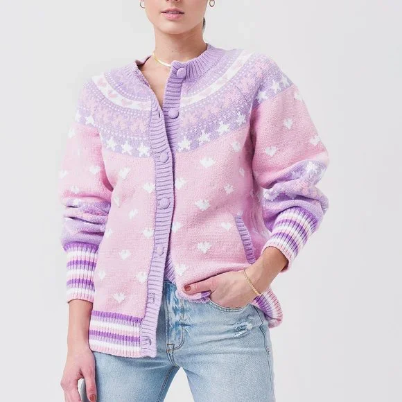 LoveShackFancy Amalo Pink & Purple Heart Boyfriend Cardigan Sweater - Picture 8 of 10